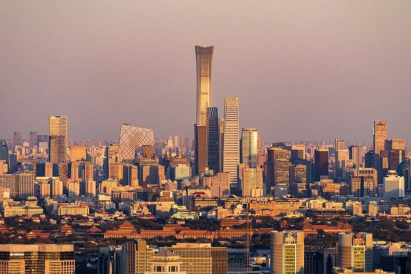 Skyline of Beijing CBD with B-5906 approaching (20211016171955)