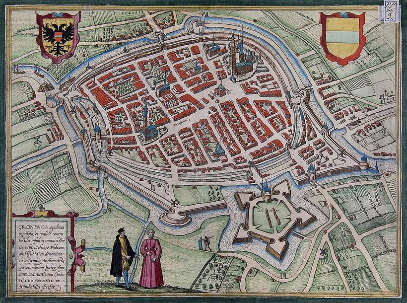 Plattegrond van de stad Groningen in 1575
