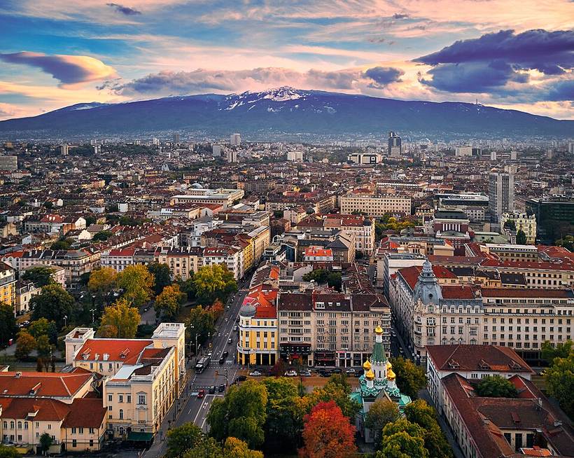 Panoramic view over central Sofia and the Vitosha Mountain 2017-10-08