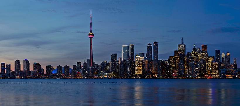 Sunset Toronto Skyline Panorama Crop from Snake Island