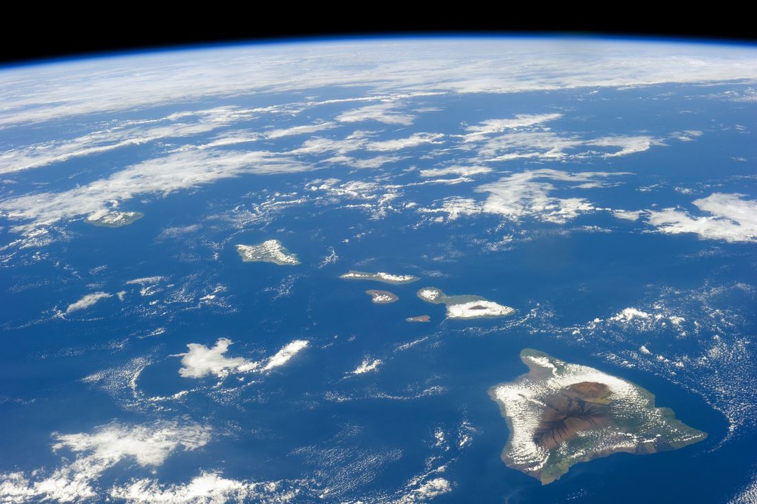 The Hawaiian islands in the open Pacific seen from the International Space Station